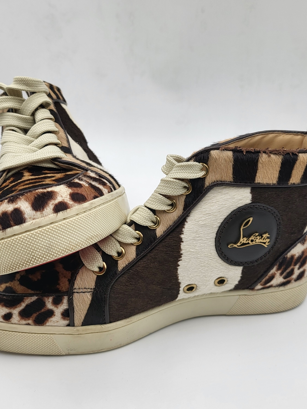 CHRISTIAN LOUBOUTINCalfHair Animal Print Rantus Orlato Womens Sneakers 37 Auth.